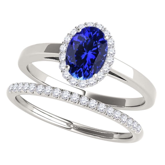 Aonejewelry 0.70 Ct. Ttw Tanzanite and Diamond Bridal Set In 10K White Gold