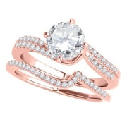 Aonejewelry 0.75 Ct. Halo Diamond Engagement Bridal Set 14K Solid Rose Gold