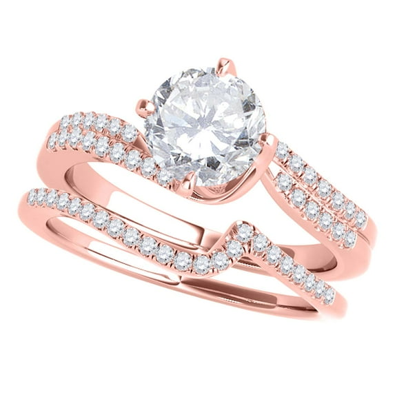 Aonejewelry 0.75 Ct. Halo Diamond Engagement Bridal Set 14K Solid Rose Gold