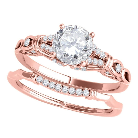 Aonejewelry 0.75 Ct Halo Diamond Glittering Bridal Set Engagement Ring In 14K Rose Gold