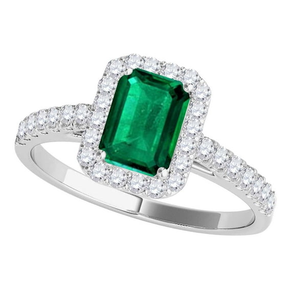 Aonejewelry 0.75 Ct. Ttw Stylish Look Diamond and Emerald Shape Emerald Ring In 10k White Gold