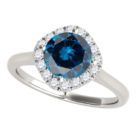 Aonejewelry 0.75 Ctw. Glitzy Halo Blue Diamond Wedding Engagement Ring In 14K White Gold