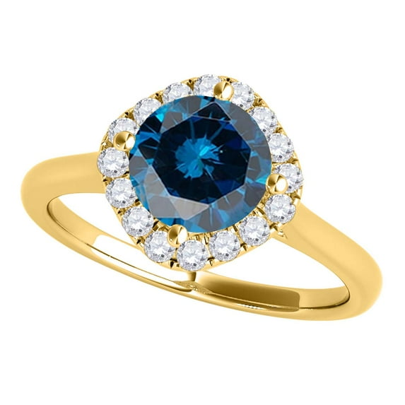 Aonejewelry 0.75 Ctw. Glitzy Halo Blue Diamond Wedding Engagement Ring In 14K Yellow Gold
