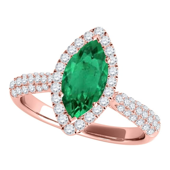 Aonejewelry 0.80 Ct. Ttw Elegant Look Diamond and Marquise Shape Created Emerald Ring In 10k Rose Gold