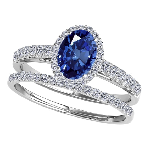 Aonejewelry 0.80 Ct. Ttw Sapphire and Diamond Bridal Set In 10K White Gold