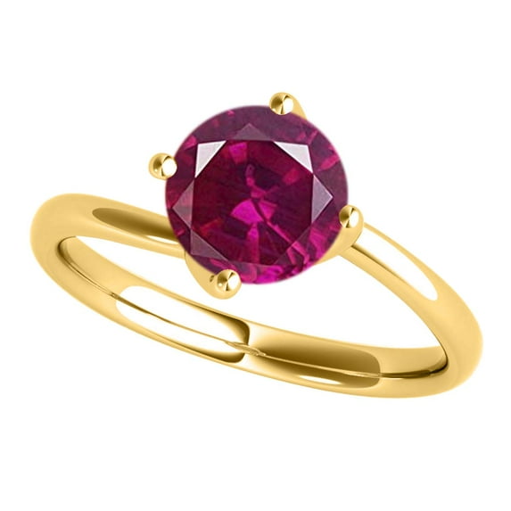 Aonejewelry 0.85 Carat 6mm Round Shape Created Ruby Gemstone Solitaire Engagement Ring Women Crafted In 10K Rose White & Yellow Gold