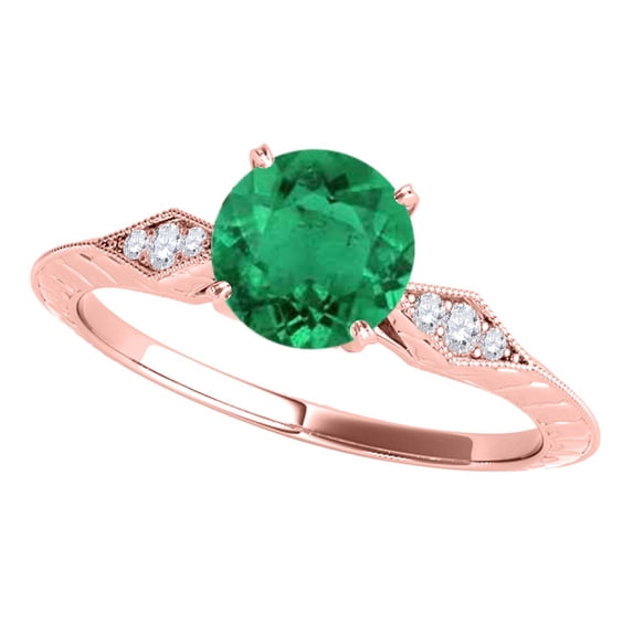 Aonejewelry 0.85 Ct. Ttw Diamond and Emerald Ring In 14K Rose Gold