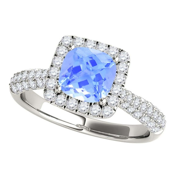 Aonejewelry 0.95 Ct. Ttw Diamond and Cushion Cut Aqumarine Ring in 10K White Gold
