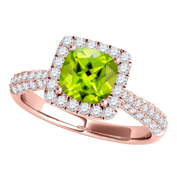 Aonejewelry 0.95 Ct. Ttw Diamond and Cushion Cut Peridot Ring in 10K Rose Gold