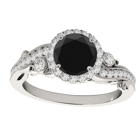 Aonejewelry 1.00 Carat Round Shape Natural Black With Side White Diamond Beautiful Engagement Wedding Ring Well Crafted In 10K Solid Rose White & Yellow Gold For Woman