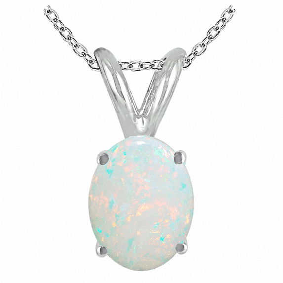 Aonejewelry 1.70 Carat Oval Opal Pendant Necklace for Women 14K White Gold, 9x7 mm Gemstone Pendant with 18 Inch Chain, Womens Jewelry Gift for Her