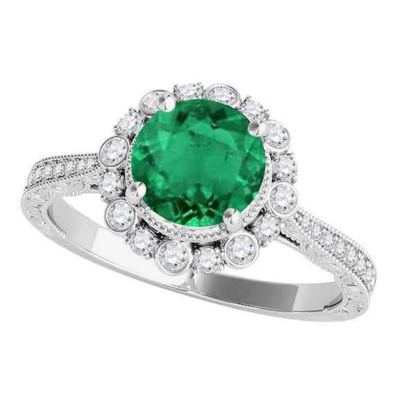 Aonejewelry 1.05 Ct. Ttw Diamond and Emerald Ring In 10k White Gold