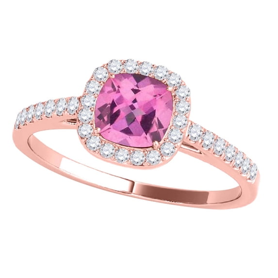Aonejewelry 1.10 Ct. Ttw Diamond and Cushion Shaped Pink Topaz Ring in 10K Rose Gold