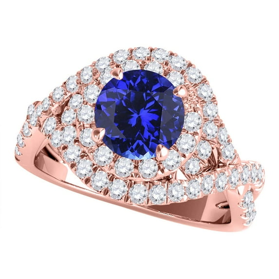 Aonejewelry 1.10 Ct. Ttw Splint Shank Interwined Design Diamond and Tanzanite Ring In 14k Rose Gold