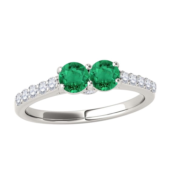Aonejewelry 1.10 Ct. Ttw Two Stone Diamond and Emerald Ring In 14k White Gold