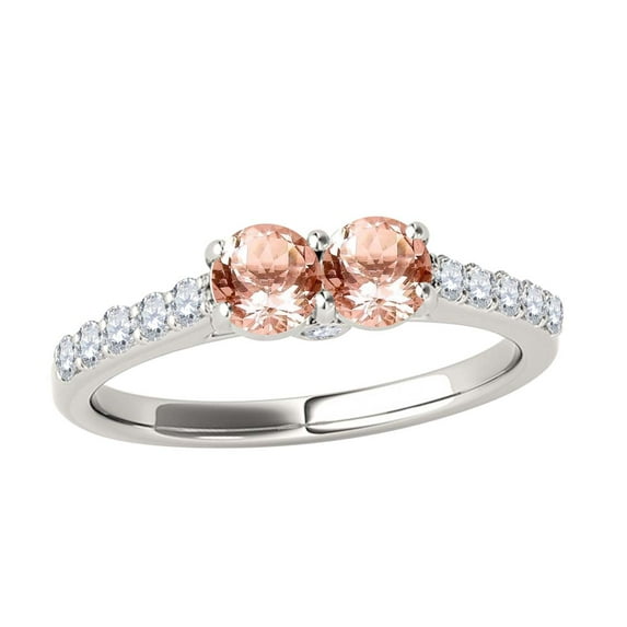 Aonejewelry 1.10 Ct. Ttw Two Stone Diamond and Morganite Ring In 14k White Gold