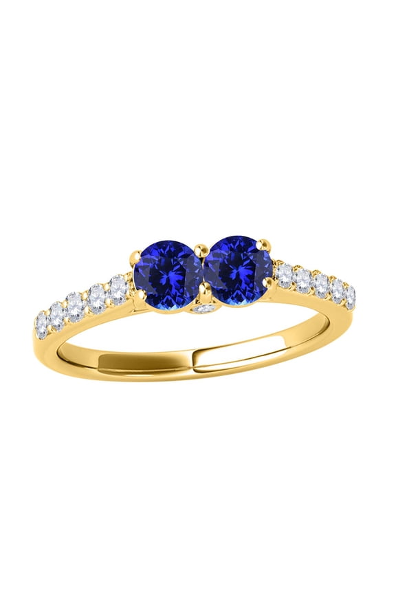 1.10 Ct. Ttw Two Stone Diamond and Tanzanite Ring In 14k Yellow Gold