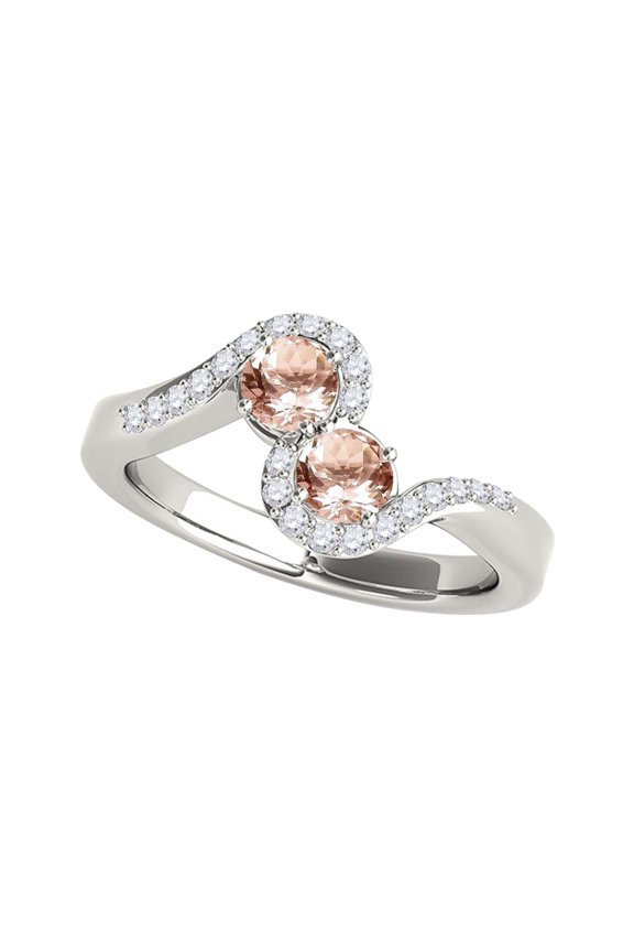 1.10 Ct Two Stone Morganite and Diamond Ring 14K White Gold