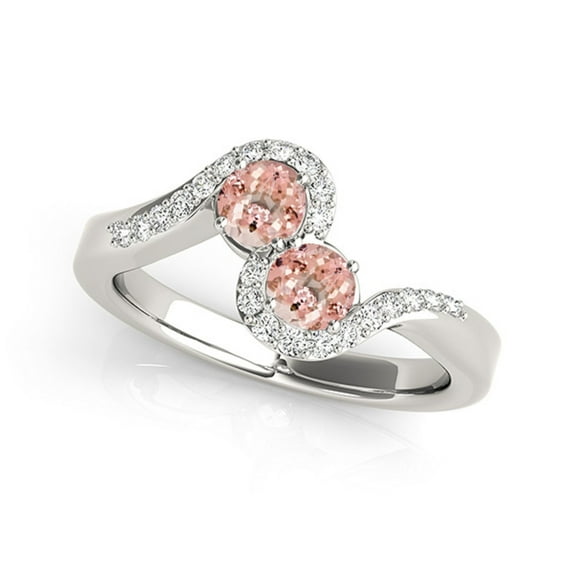 Aonejewelry 1.10 Ct Two Stone Morganite and Diamond Ring 14K White Gold
