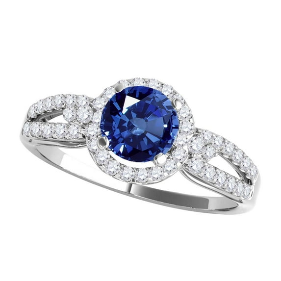 Aonejewelry 1.15 Ct. Halo Sapphire and Diamond Engagement Ring In 14k White Gold