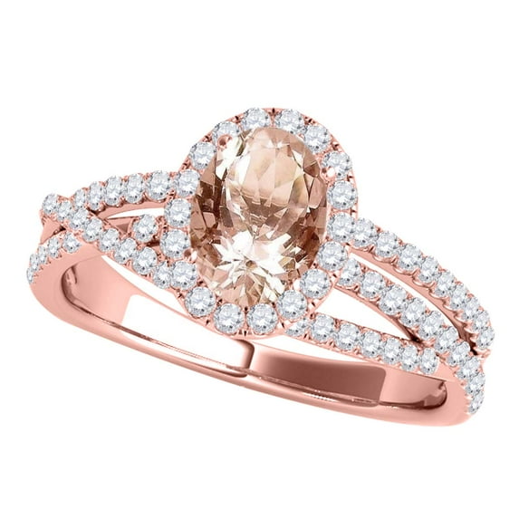 Aonejewelry 1.15 Ct. Ttw Halo Diamond and Oval Shape Morganite Ring In 10k Rose Gold
