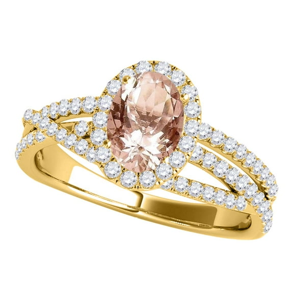 Aonejewelry 1.15 Ct. Ttw Halo Diamond and Oval Shape Morganite Ring In 10k Yellow Gold