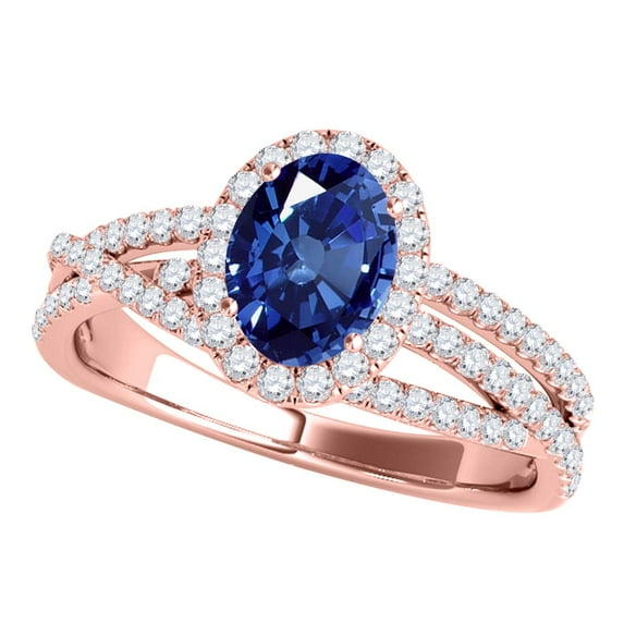 Aonejewelry 1.15 Ct. Ttw Halo Diamond and Oval Shape Sapphire Ring In 10k Rose Gold