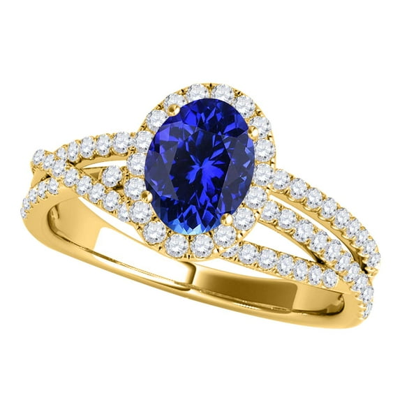 Aonejewelry 1.15 Ct. Ttw Halo Diamond and Oval Shape Tanzanite Ring In 10k Yellow Gold