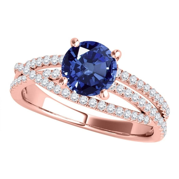 Aonejewelry 1.15 Ct. Ttw Halo Split Shank Sapphire and Diamond Engagement Ring Crafted In 14k Solid Rose Gold