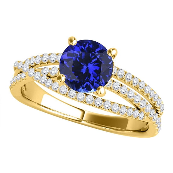 Aonejewelry 1.15 Ct. Ttw Halo Split Shank Tanzanite and Diamond Engagement Ring Crafted In 14k Solid Yellow Gold