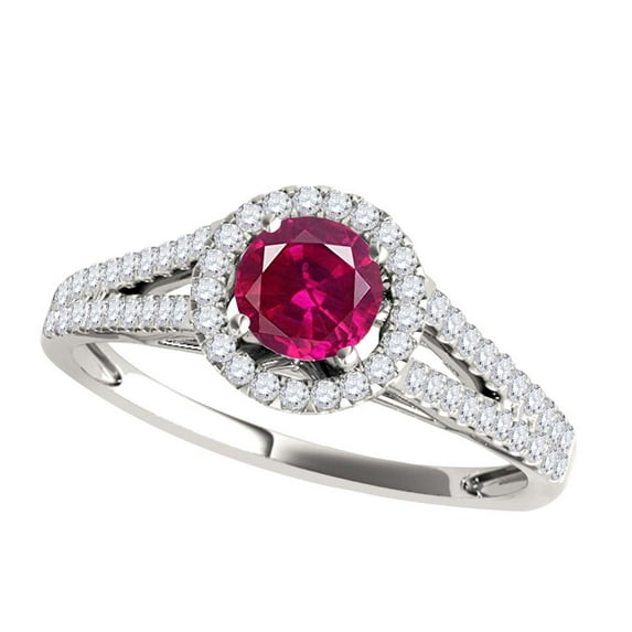 Aonejewelry 1.15 Ct. Ttw Split Shank Diamond and Created Ruby Ring In 14k White Gold