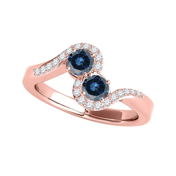 Aonejewelry 1.15 Ct Two Stone Blue Diamond Ring 14K Rose Gold