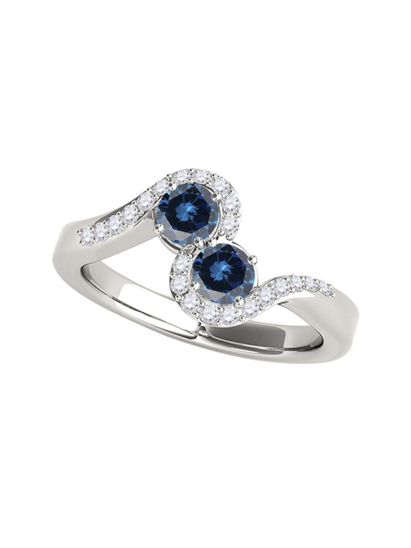 1.15 Ct Two Stone Blue Diamond Ring 14K White Gold