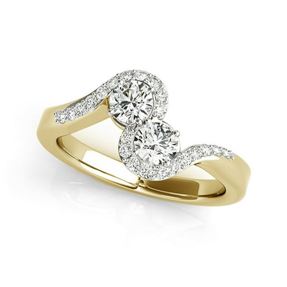 Aonejewelry 1.15 Ct Two Stone Diamond Ring 14K Yellow Gold