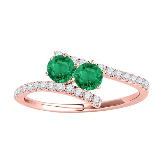 Aonejewelry 1.15 Ct. Two Stone Emerald and Diamond Engagement Ring Crafted In 14k Rose Gold (A+ , I2-I3)