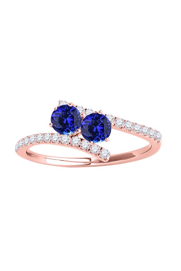 1.15 Ct. Two Stone Tanzanite and Diamond Engagement Ring Crafted In 14k Rose Gold (A+ , I2-I3)