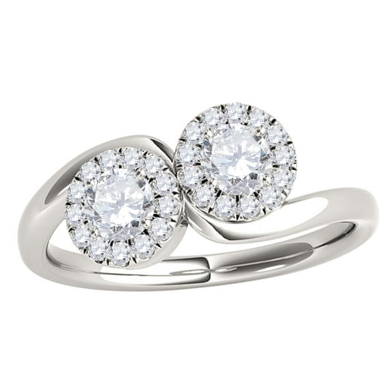 Aonejewelry 1/2 Ct Two Stone Diamond Ring 10K White Gold