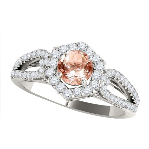 Aonejewelry 1.20 Carat Ttw Halo Morganite and Diamond Engagement Ring Crafted In 14k Solid White Gold