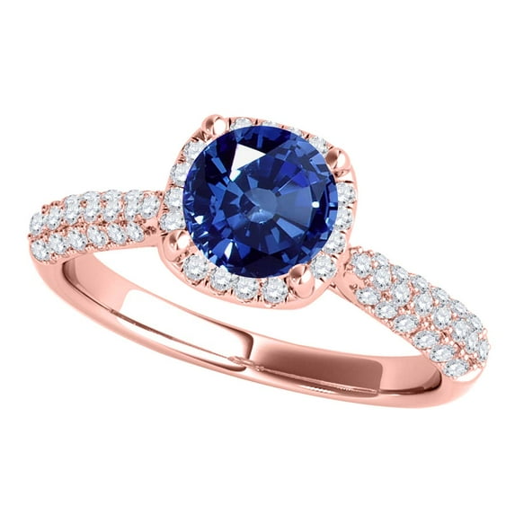 Aonejewelry 1.20 Ct. Halo Beautiful Design Sapphire and Diamond Engagement Ring In 14k Solid Rose Gold