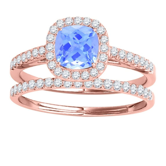 Aonejewelry 1.20 Ct. Ttw Cushion Shape Aquamarine Bridal Set In 10k Rose Gold