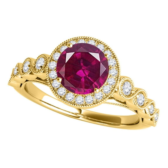 Aonejewelry 1.20 Ct. Ttw Diamond and Created Ruby Ring In 14k Yellow Gold