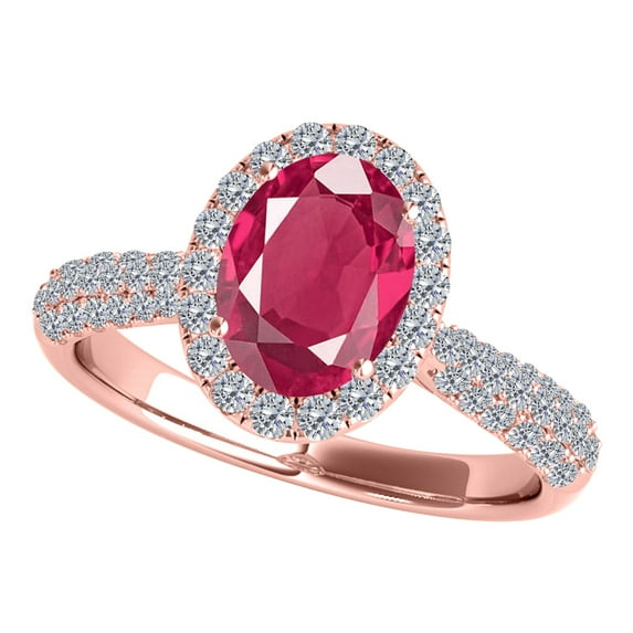 Aonejewelry 1.20 Ct. Ttw Diamond and Oval Shaped Created Ruby Ring In 10K Rose Gold