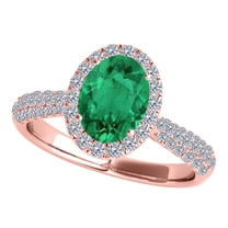 Aonejewelry 1.20 Ct. Ttw Diamond and Oval Shaped Emerald Ring In 10K Rose Gold