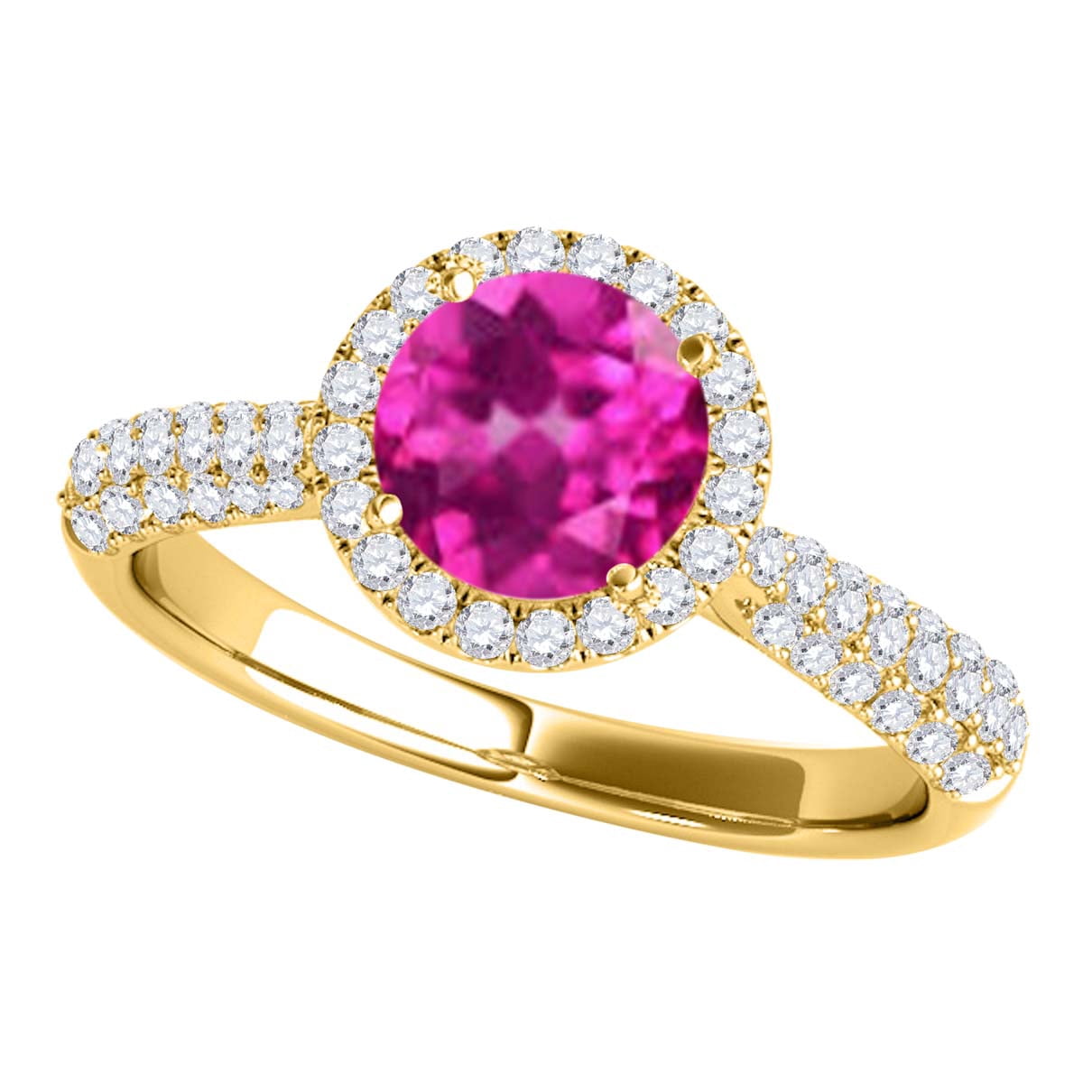 2 Ct. Diamond & Ruby Ring In 10K Yellow Gold - Round Created Ruby, Women's Fine Jewelry Gift - View #7
