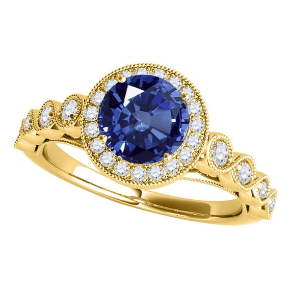 Aonejewelry 1.20 Ct. Ttw Diamond and Sapphire Ring In 14k Yellow Gold