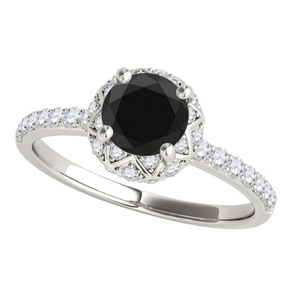 Aonejewelry 1.25 Ct. Black Diamond Wedding Engagement Ring in 14k Solid White Gold