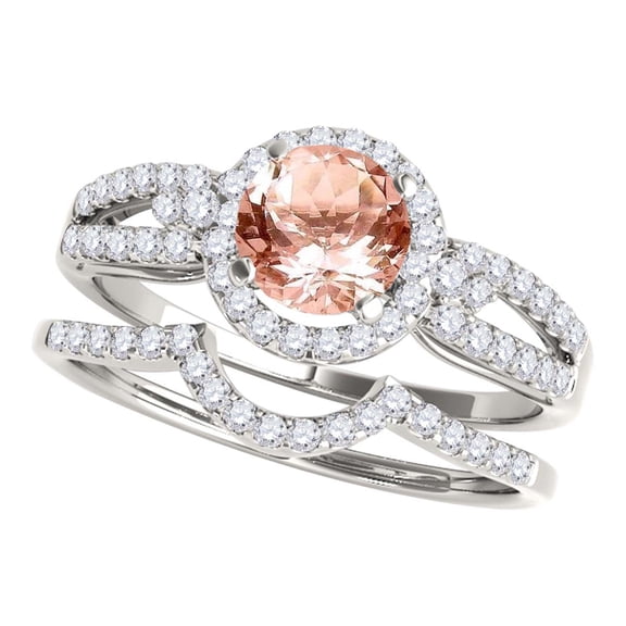 Aonejewelry 1.25 Ct. Halo Morganite and Diamond Engagement Bridal Set In 14k White Gold