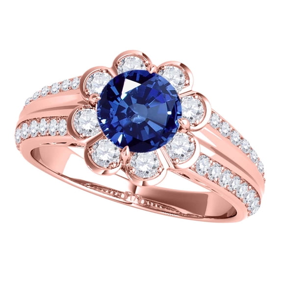 Aonejewelry 1.25 Ct. Halo Sapphire and Diamond Engagement Ring In 14k Solid Rose Gold