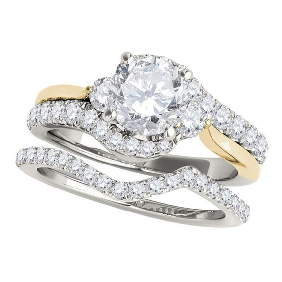 Aonejewelry 1.25 Ct. Halo Two Tone Diamond Engagement Bridal Ring Set 14K Solid White & Yellow Gold