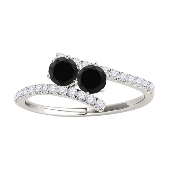 Aonejewelry 1.25 Ct. Two Stone Black Diamond Engagement Ring Crafted In 14k White Gold